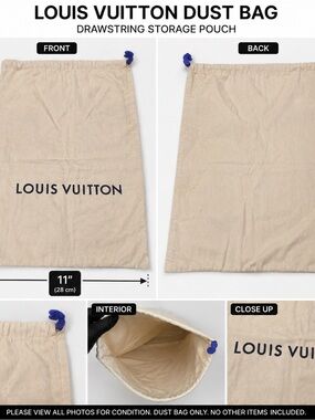 Louis Vuitton Large Drawstring Dust Bag Storage Pouch Beige 17” x 11”